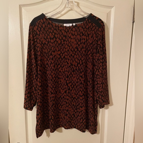 Chico's Tops - NWT Chico's Travelers Diamond Ikat Tunic Top Brazilwood Size 3 (XL) Brown Black